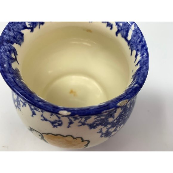 MOLLY DALLAS OPEN SUGAR BOWL Sheep Blue Spatterware Farmhouse MOLLY'S COWS Folk - Picture 8 of 9